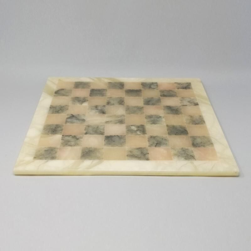 Vintage Chess Set in Alabaster Handmade Italian 1960s