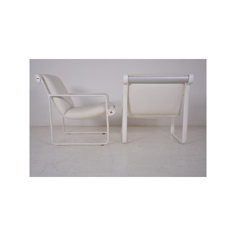 Paire de fauteuils Knoll en cuir blanc, B. HANNAH & A. MORRISON - 1970