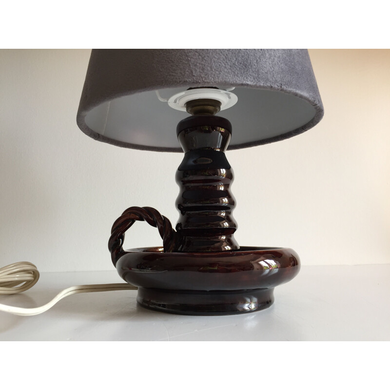 Lampe Vintage en ceramique Emaillée bougeoir à Main 1940