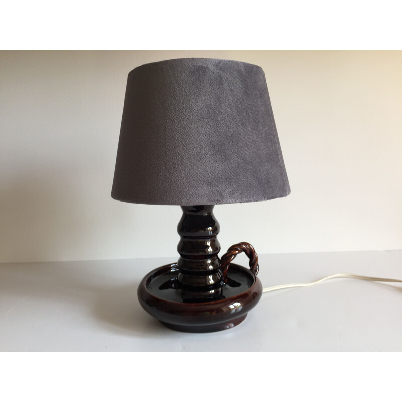 Lampe Vintage en ceramique Emaillée bougeoir à Main 1940