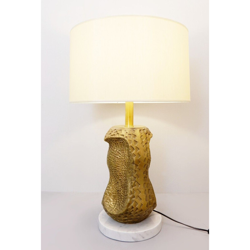 Vintage table lamp carved in marble bronze and brass