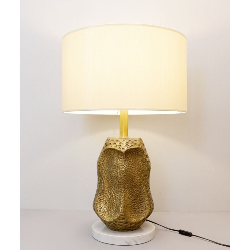 Vintage table lamp carved in marble bronze and brass