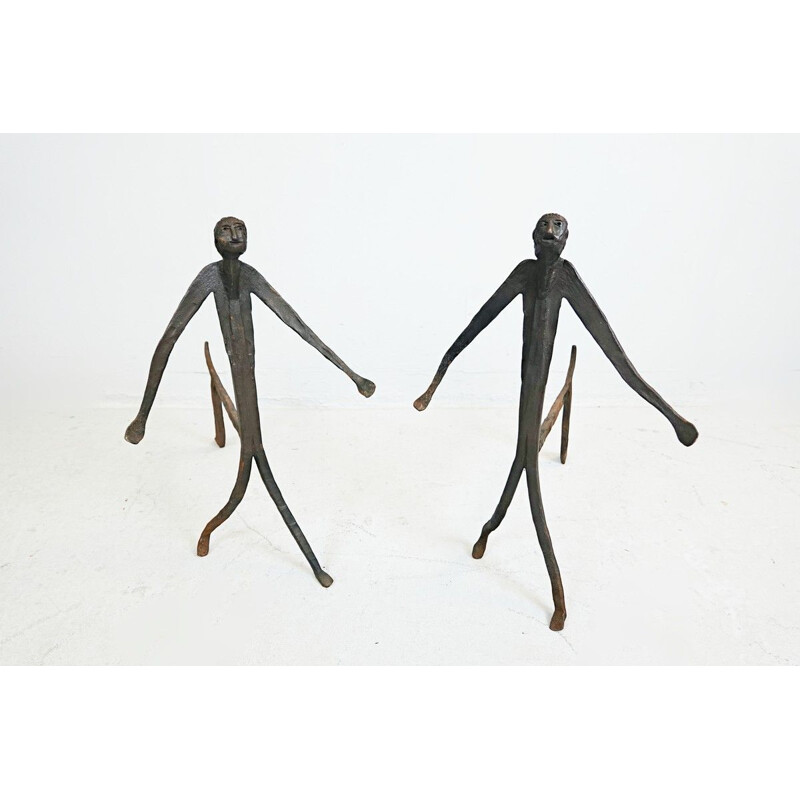 Pair of wrought iron andirons