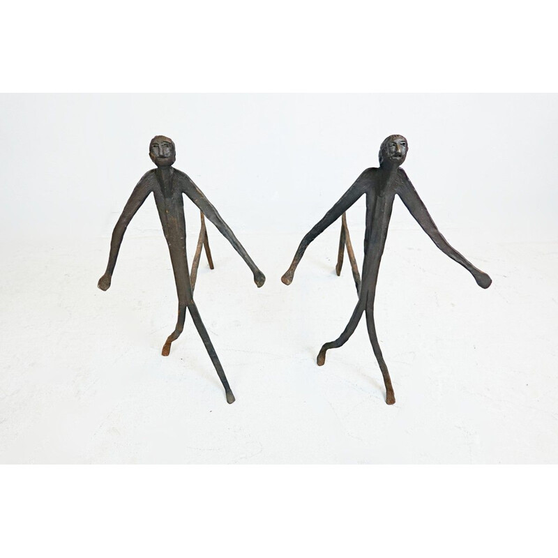 Pair of wrought iron andirons