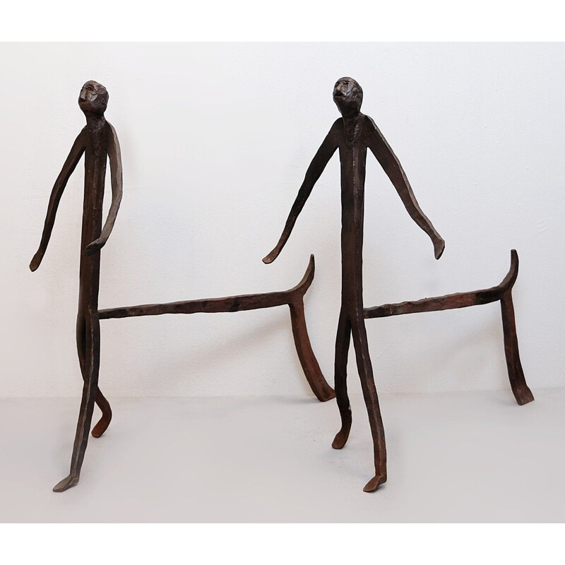 Pair of wrought iron andirons