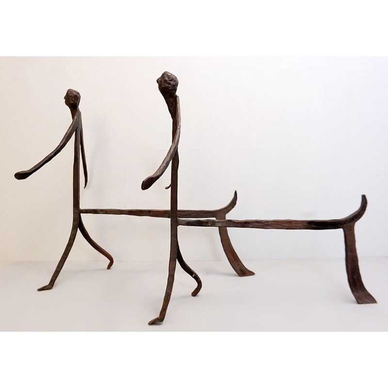 Pair of wrought iron andirons