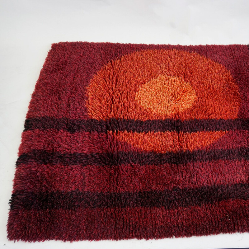 Vintage Red  Wool Rya Rug Danish