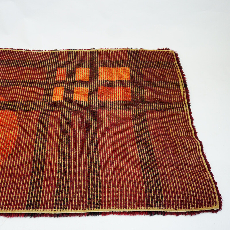 Vintage Red  Wool Rya Rug Danish