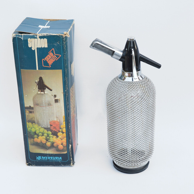 Vintage Merkuria siphon in steel braid, Czechoslovakia 1970