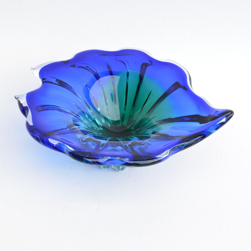 Vintage Blue-green glass bowl designed by J. Hospodka, Chribska Sklarna, Czechoslovakia, 1960s