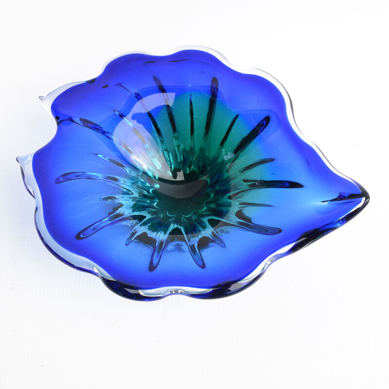 Vintage Blue-green glass bowl designed by J. Hospodka, Chribska Sklarna, Czechoslovakia, 1960s