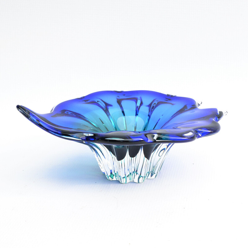 Vintage Blue-green glass bowl designed by J. Hospodka, Chribska Sklarna, Czechoslovakia, 1960s