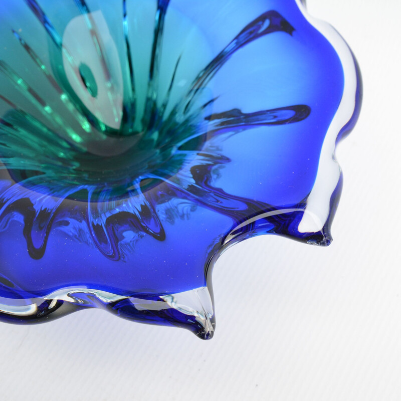 Vintage Blue-green glass bowl designed by J. Hospodka, Chribska Sklarna, Czechoslovakia, 1960s