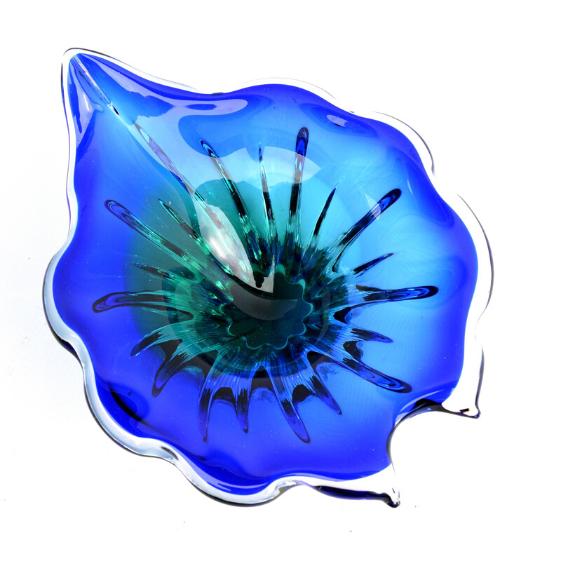 Vintage Blue-green glass bowl designed by J. Hospodka, Chribska Sklarna, Czechoslovakia, 1960s