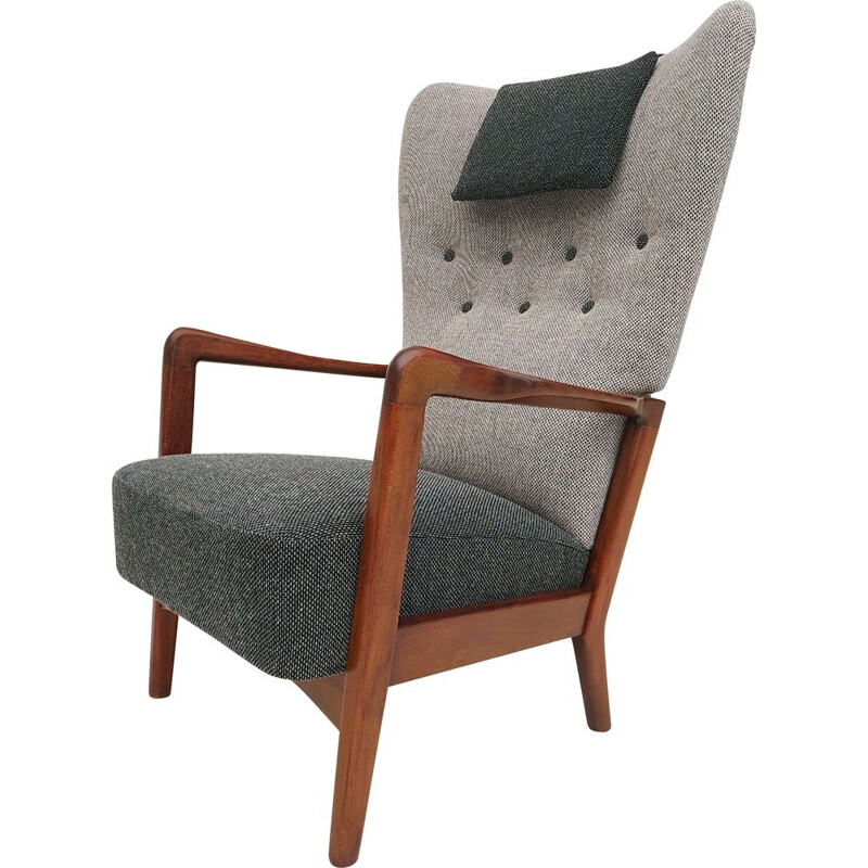 Vintage armchair, reupholstered wool fabrics by Fritz Hansen, Danish 1950s