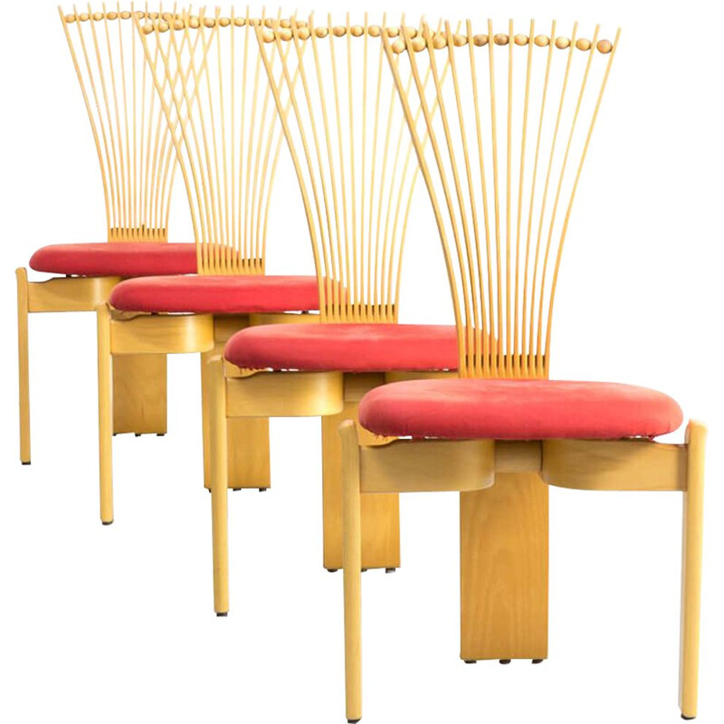 Ensemble de 4 chaises vintage "totem" Torstein Nilsen à memphis pour Westnofa 1980