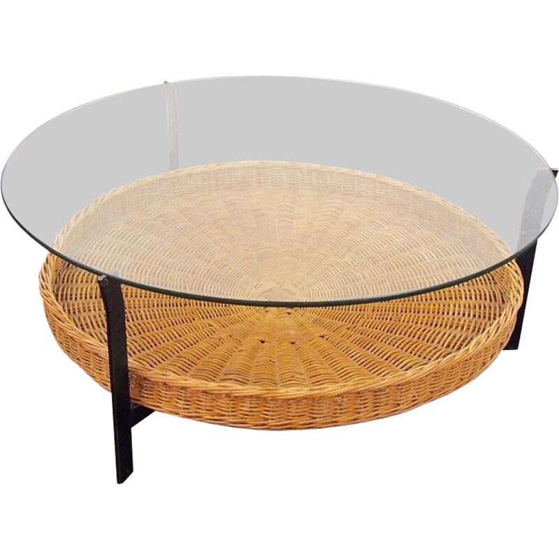 Vintage coffee table in Rattan, 1960