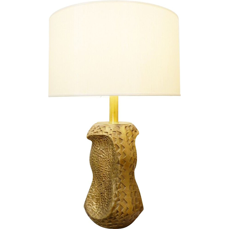 Vintage table lamp carved in marble bronze and brass