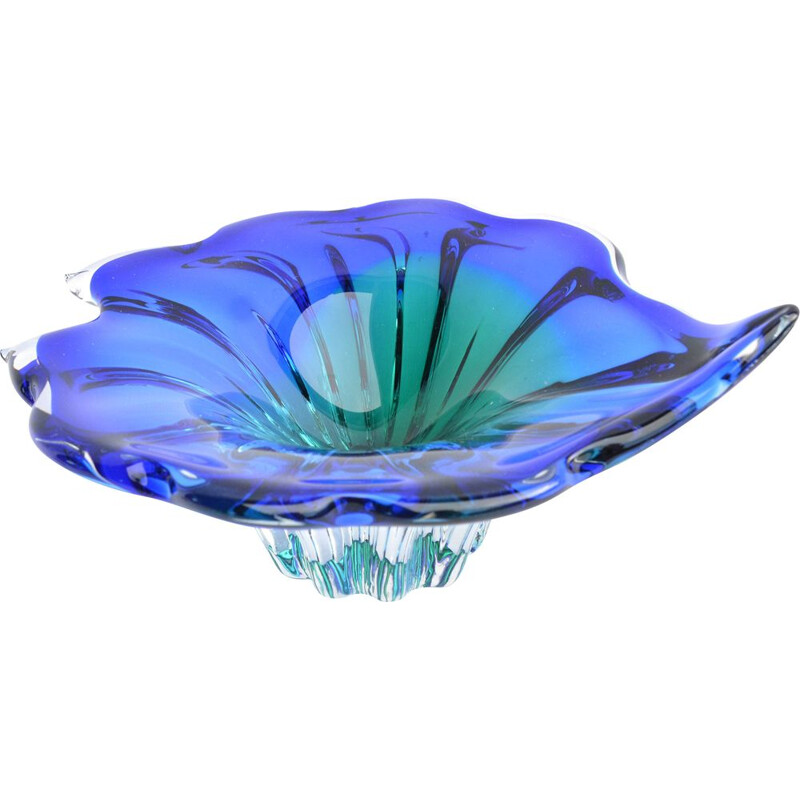 Vintage Blue-green glass bowl designed by J. Hospodka, Chribska Sklarna, Czechoslovakia, 1960s