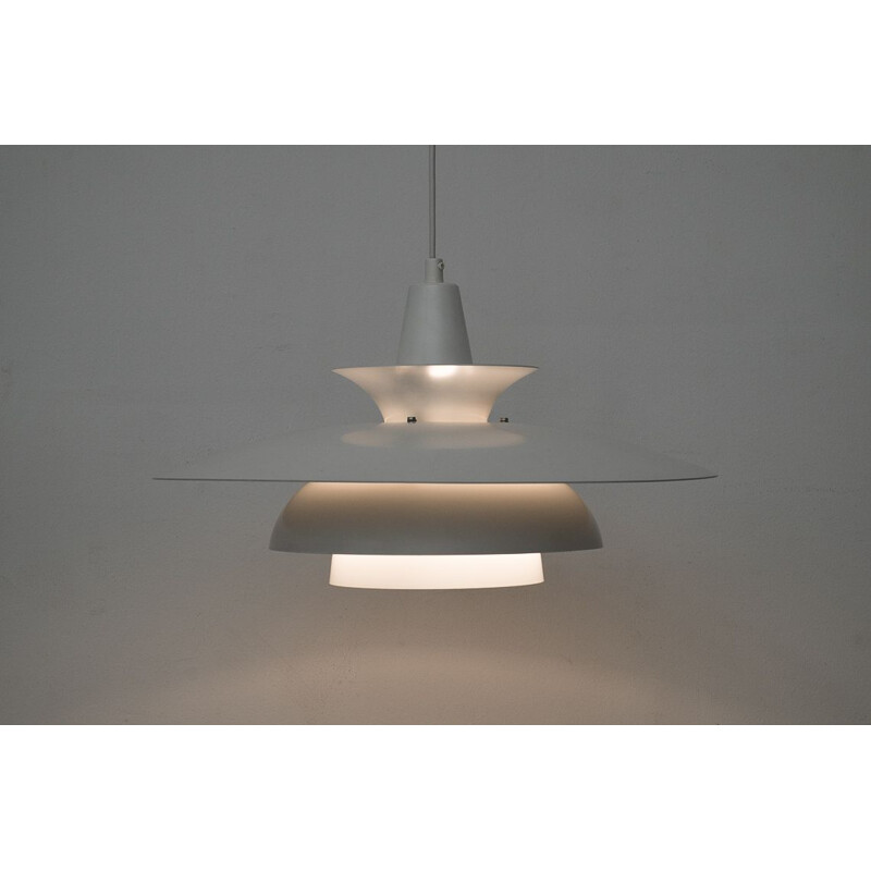 Vintage pendant lamp Roma white laminated aluminium Junge Aps Danish 1980