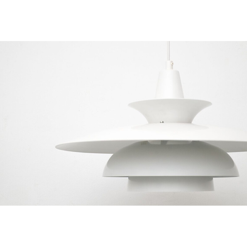 Vintage pendant lamp Roma white laminated aluminium Junge Aps Danish 1980