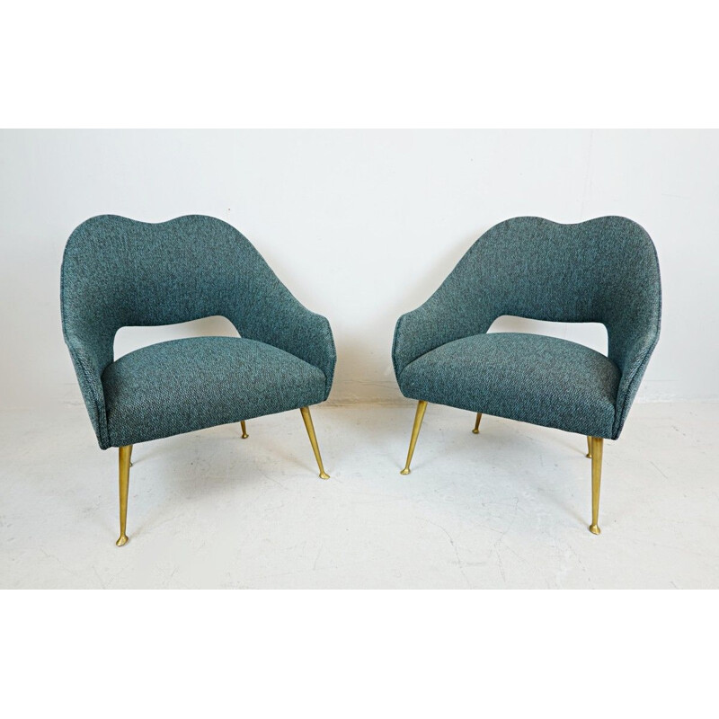  Pair of Vintage Italian Cocktail Armchairs, New upholstery