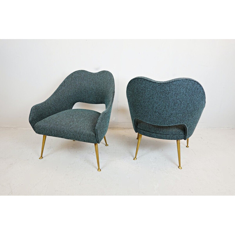  Pair of Vintage Italian Cocktail Armchairs, New upholstery