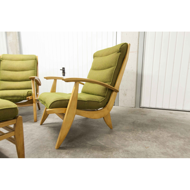 Gratis span vintage woonkamer set bank fauteuil en voetenbank groen 1954