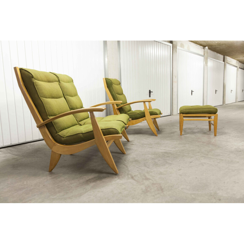 Gratis span vintage woonkamer set bank fauteuil en voetenbank groen 1954