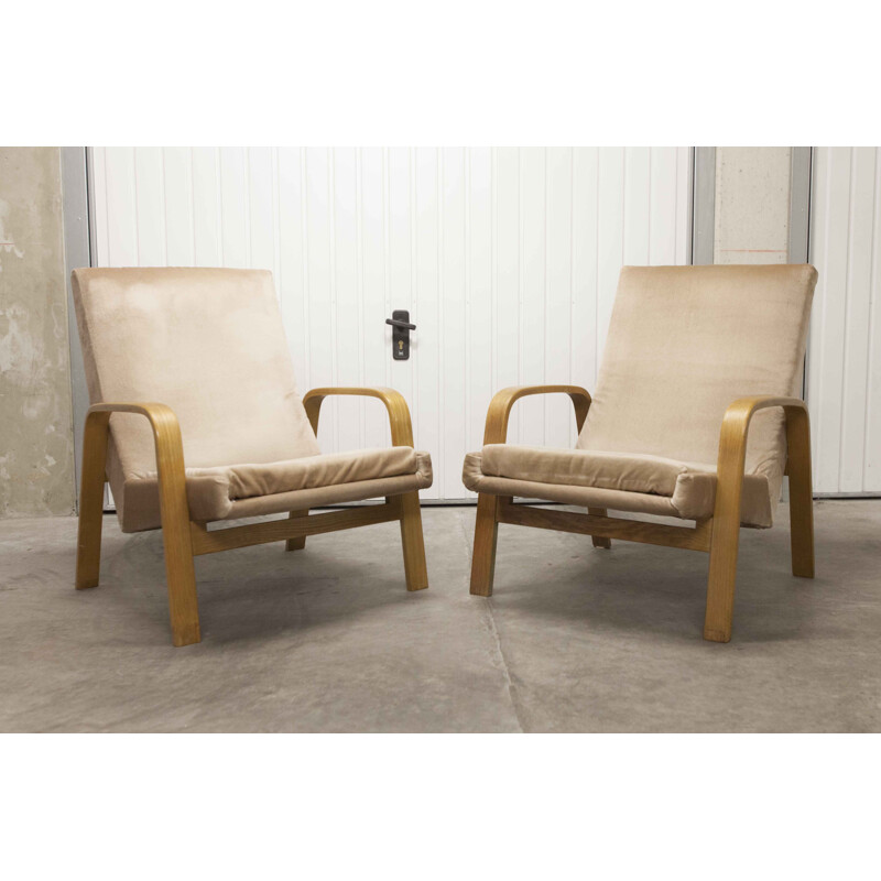 Pair of vintage bow wood Steiner ARP armchairs