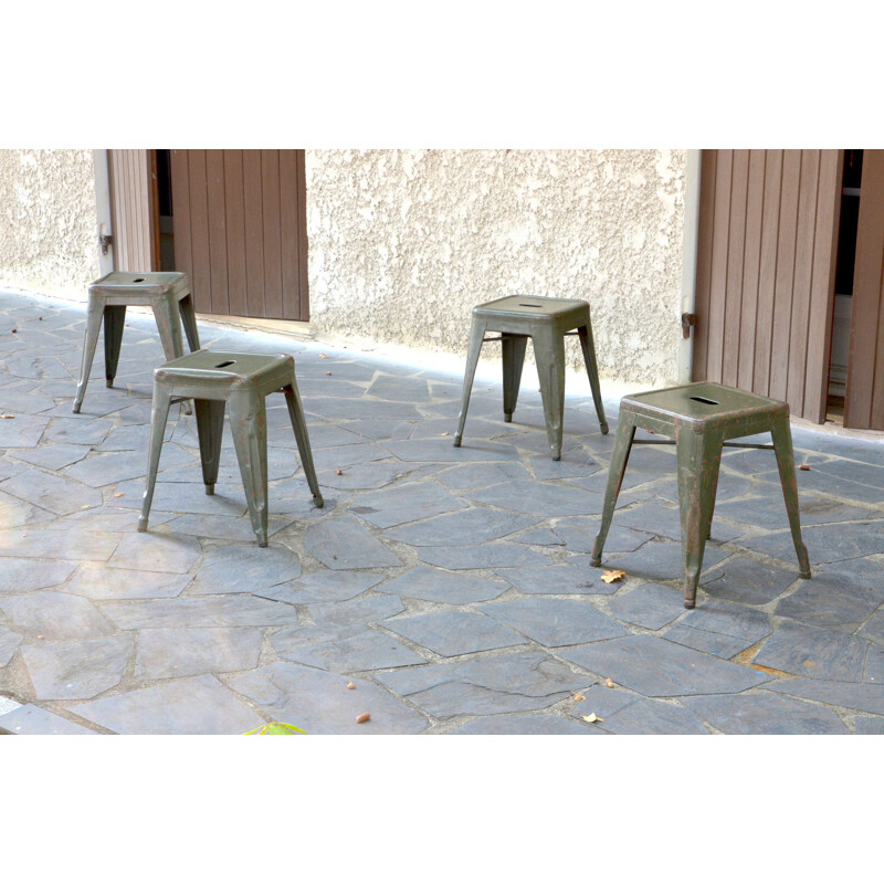 Serie de 4 tabourets vintage Tolix de Xavier Pauchard 1950