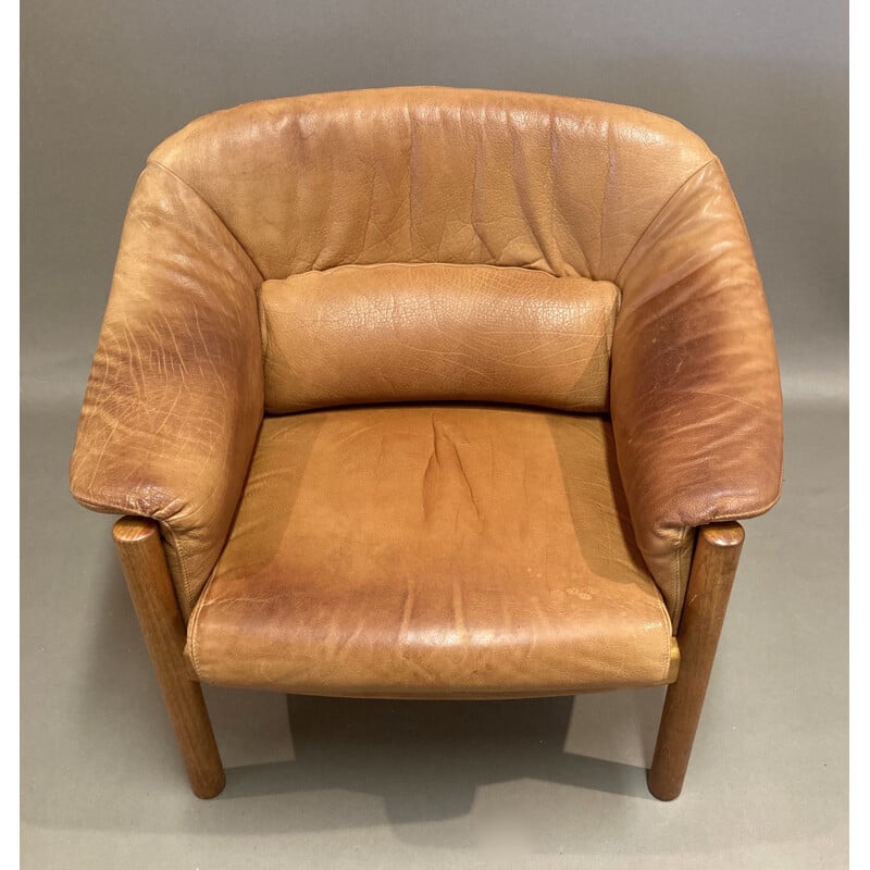 Vintage teak and Scandinavian leather armchair 1960