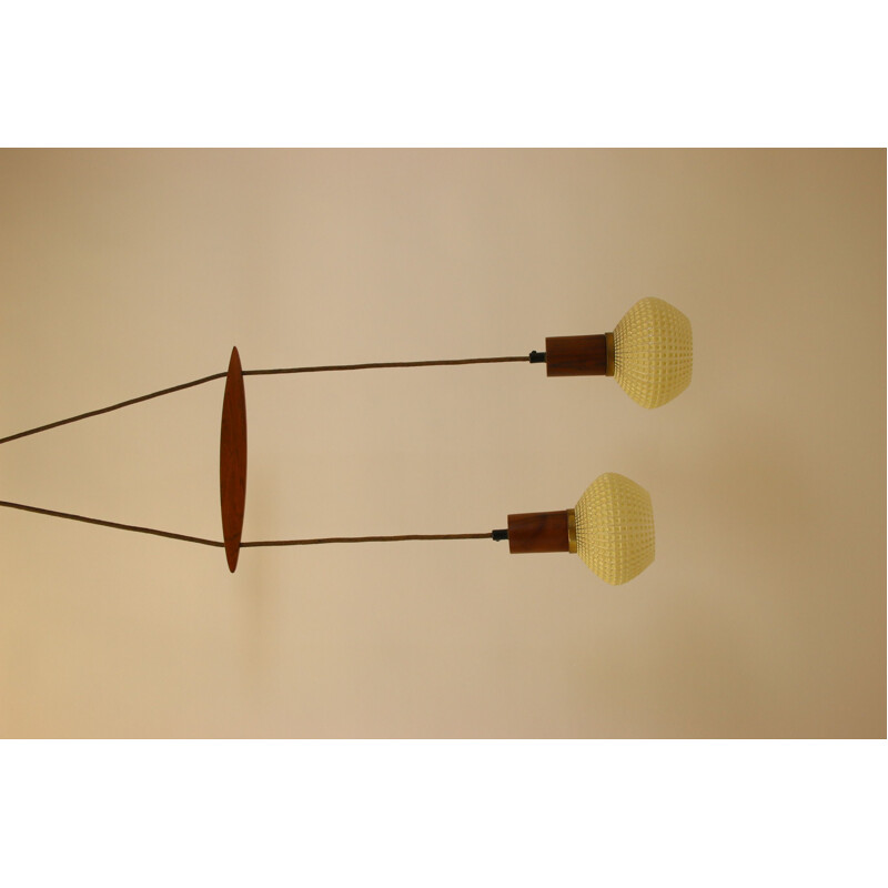 Vintage table hanging lamp with teak Danish  1960s