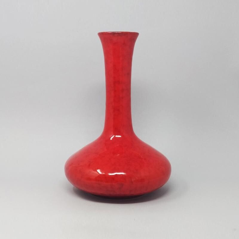Jarrón vintage de cerámica roja de la era espacial, Italia 1970