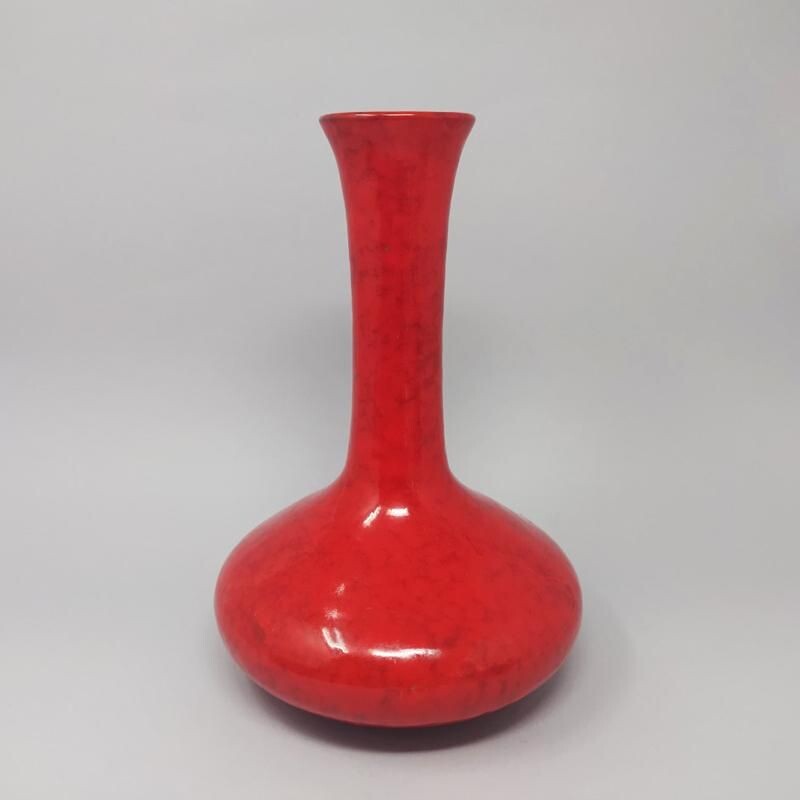 Vaso de cerâmica vermelha vintage da era espacial, Itália 1970
