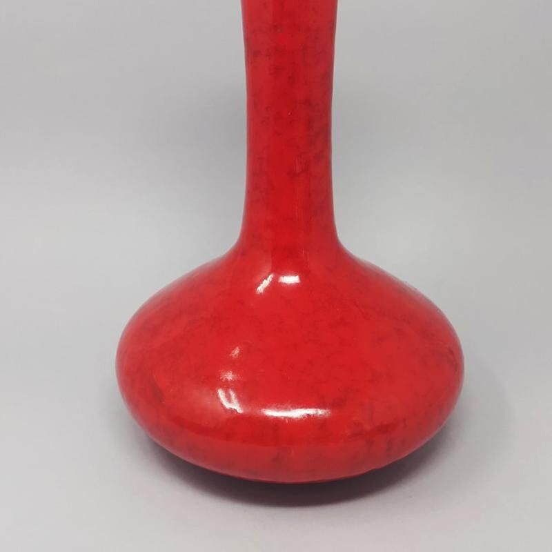 Vaso de cerâmica vermelha vintage da era espacial, Itália 1970