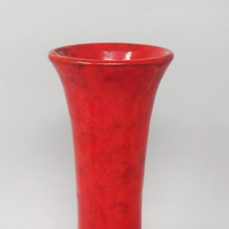 Vaso vintage in ceramica rossa dell'era spaziale, Italia 1970
