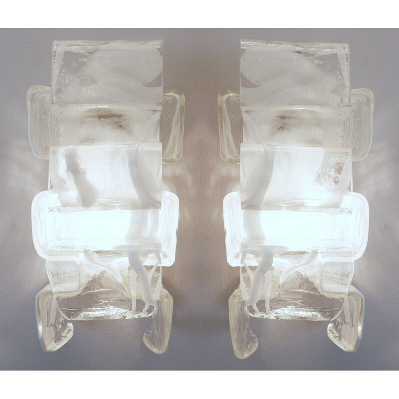 Pair of vintage Murano glass wall lights from Mazzega, Italy 1970