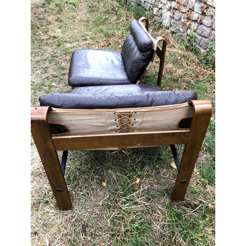 Pair of Vintage Brown Leather Brutalist Armchairs by Carl Straub 1960