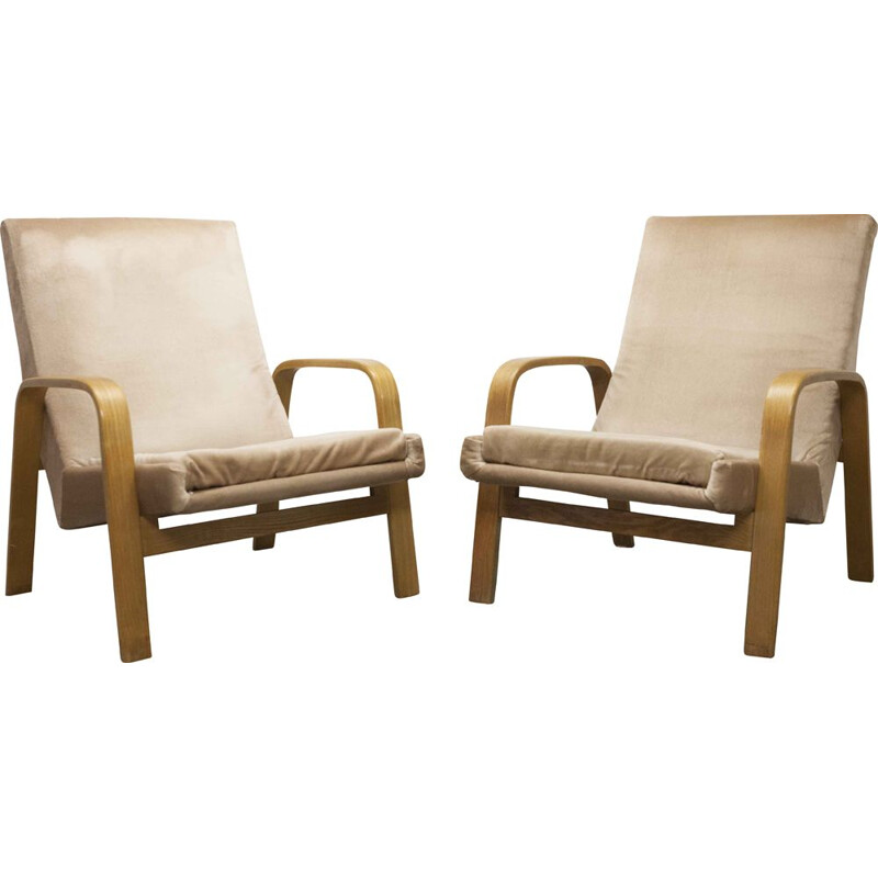 Pair of vintage bow wood Steiner ARP armchairs