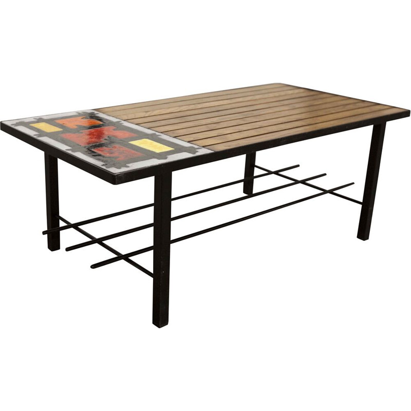 Vintage teak lava stone enamelled coffee table 1965