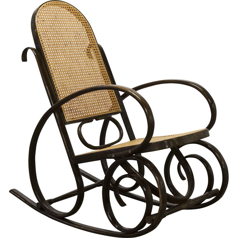 Thonet Vintage-Schaukelstuhl mit Rohrgeflecht 1900