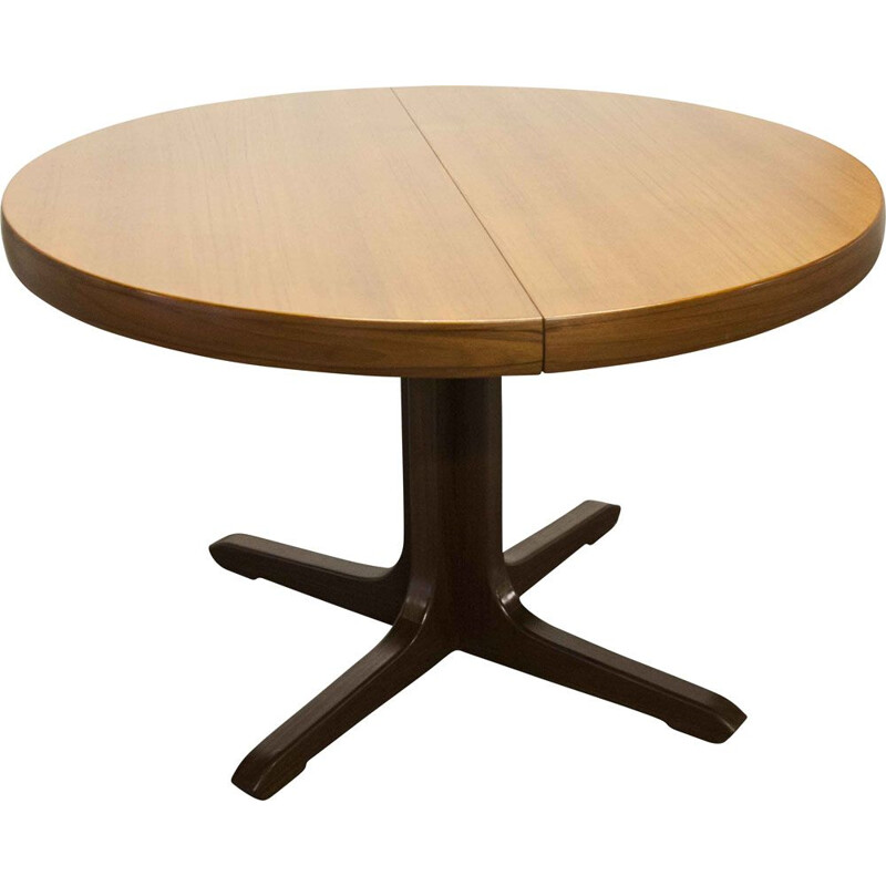 Vintage round oval transformable table samcom and Bramin solid teak and central leg 1965