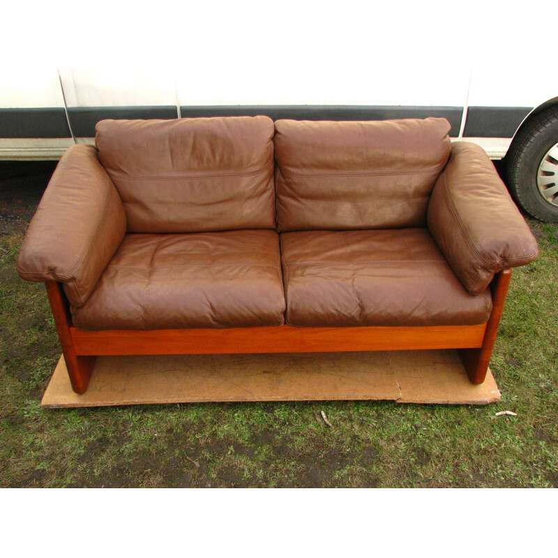 Vintage sofa leather and teak  by M. Larsen 1960