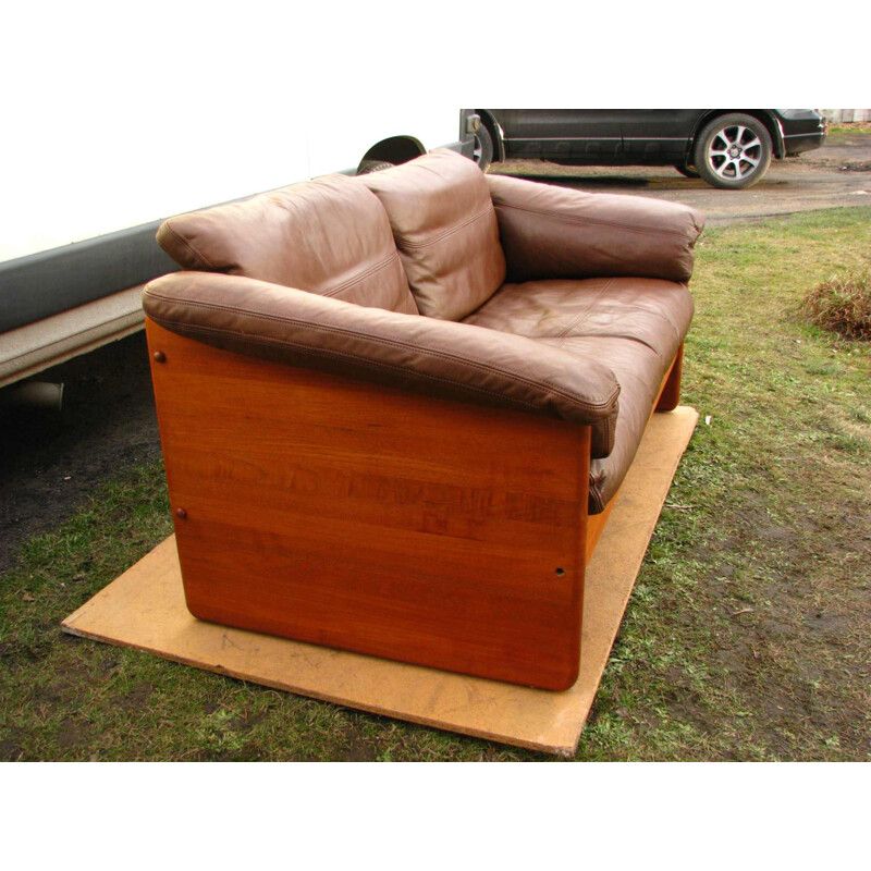 Vintage sofa leather and teak  by M. Larsen 1960