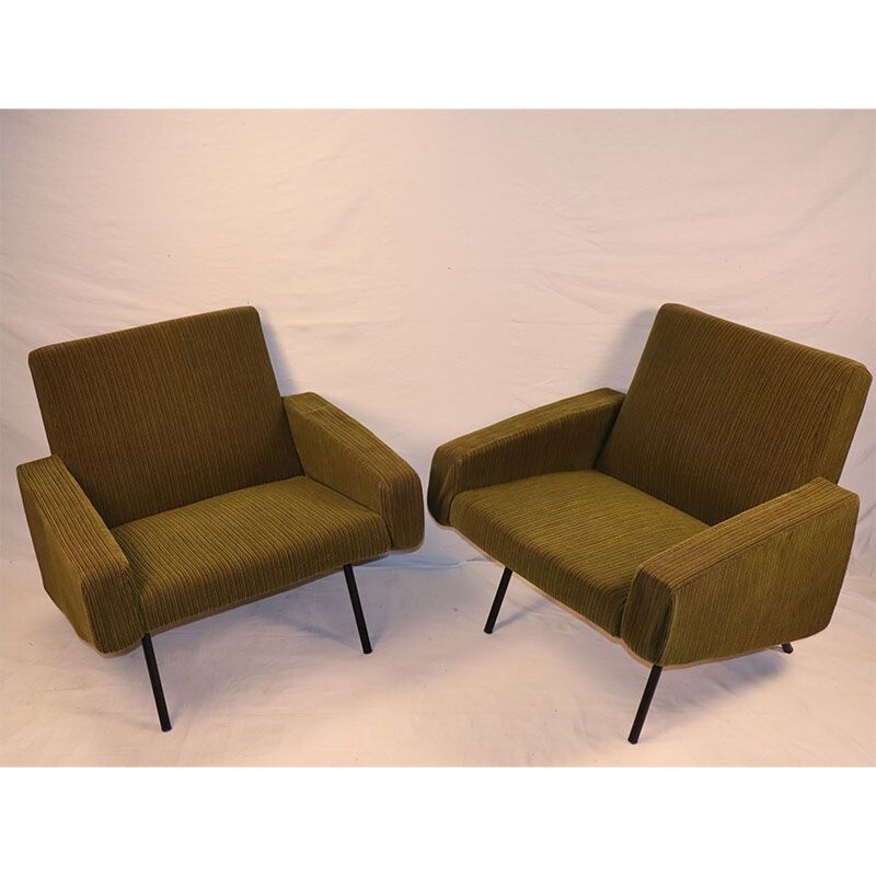 Pair of vintage armchairs by Joseph André Motte, model 743 edited by Steiner 1950