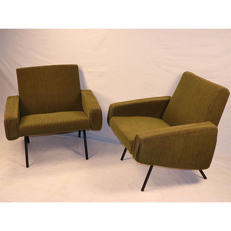 Pair of vintage armchairs by Joseph André Motte, model 743 edited by Steiner 1950