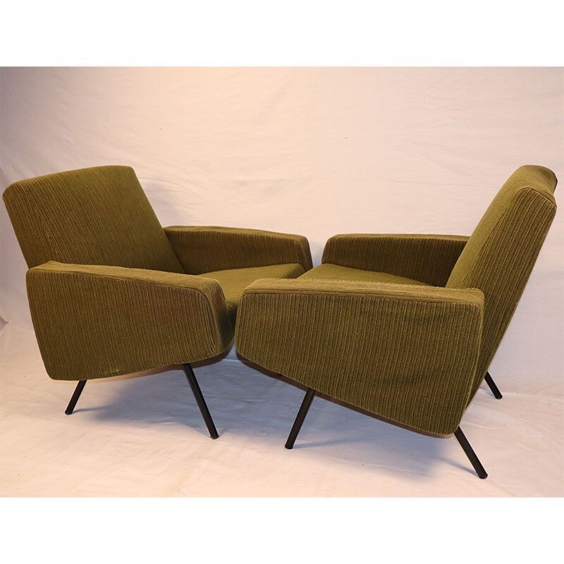 Pair of vintage armchairs by Joseph André Motte, model 743 edited by Steiner 1950