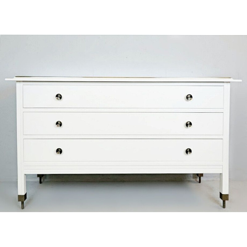 Vintage white chest of drawers by Carlo Di Carli with mirror top