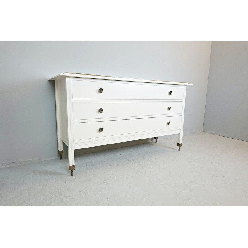 Vintage white chest of drawers by Carlo Di Carli with mirror top